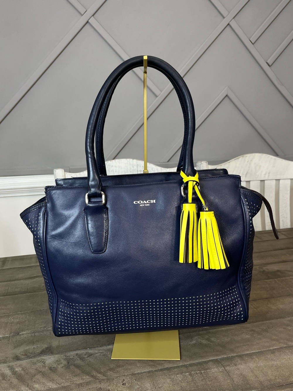 Coach Legacy Perforated Leather Candace Carryall shoulder bag Navy